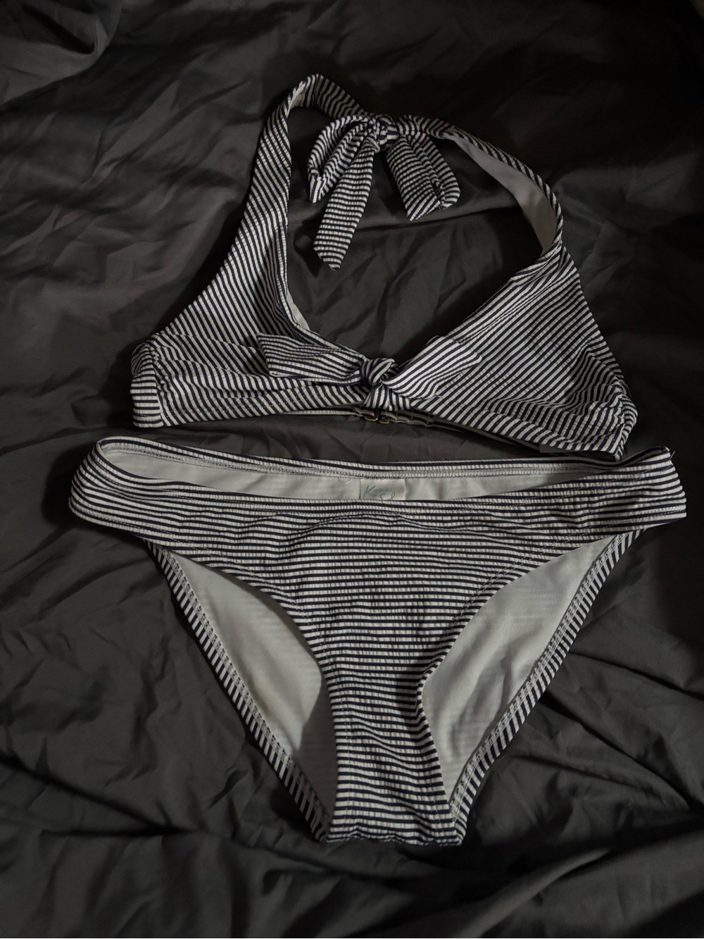 Kona Sol Black & White Striped Halter Bikini Set